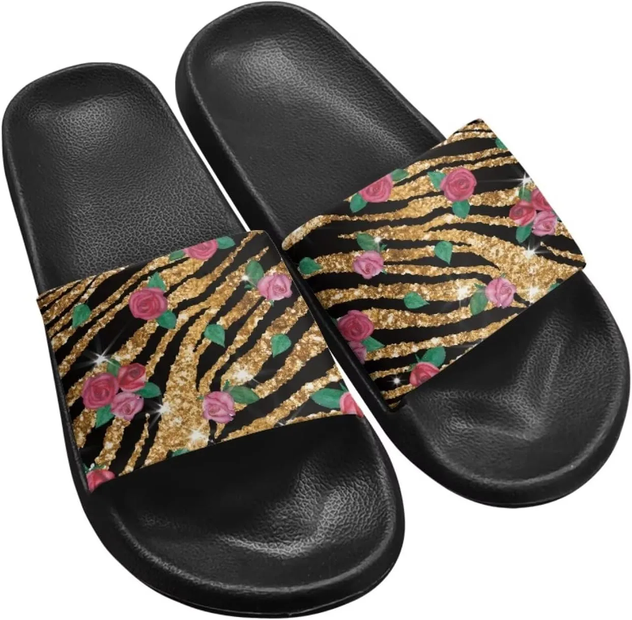 Binienty Women's Wide Slide Sandals Trendy Beach Flip Flops Lightweight Flat Slide Sandals for Daily Walks,Poolside,Water Park
