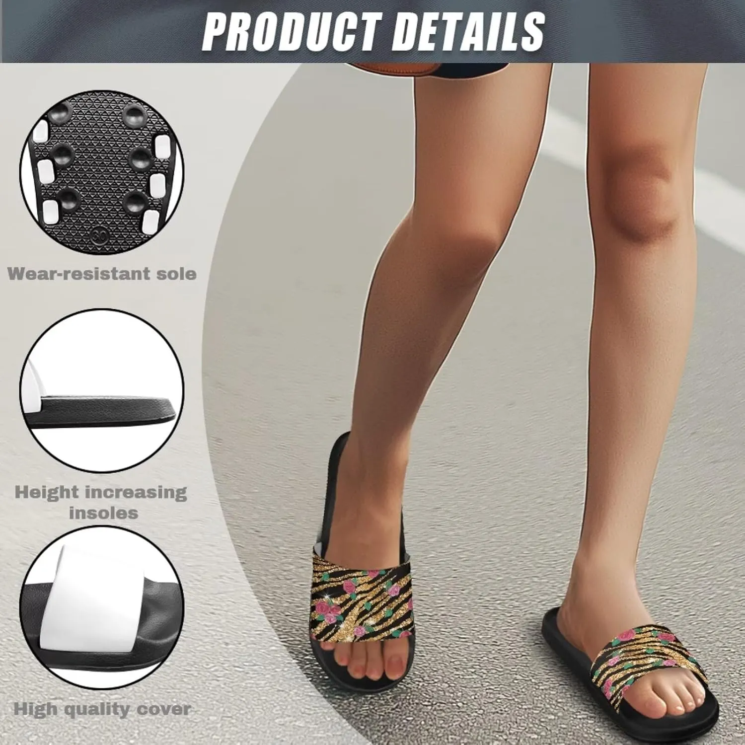 Binienty Women's Wide Slide Sandals Trendy Beach Flip Flops Lightweight Flat Slide Sandals for Daily Walks,Poolside,Water Park