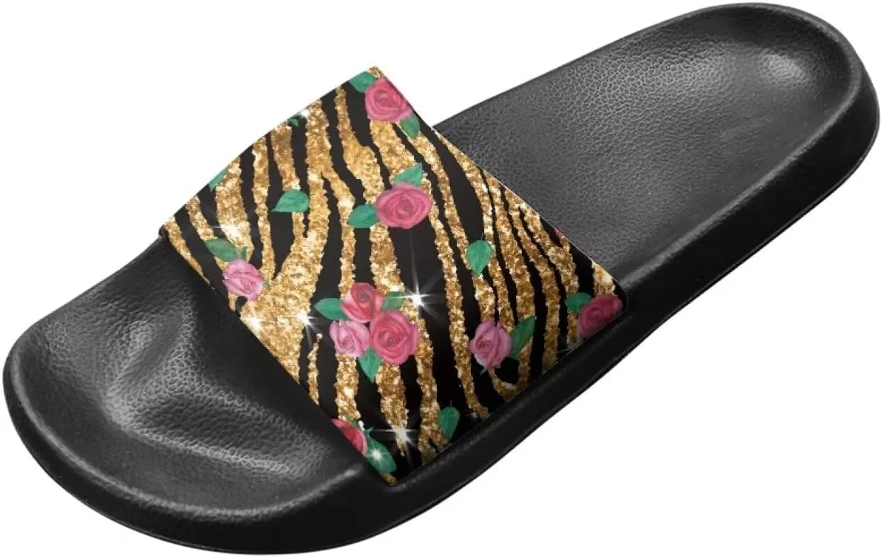 Binienty Women's Wide Slide Sandals Trendy Beach Flip Flops Lightweight Flat Slide Sandals for Daily Walks,Poolside,Water Park