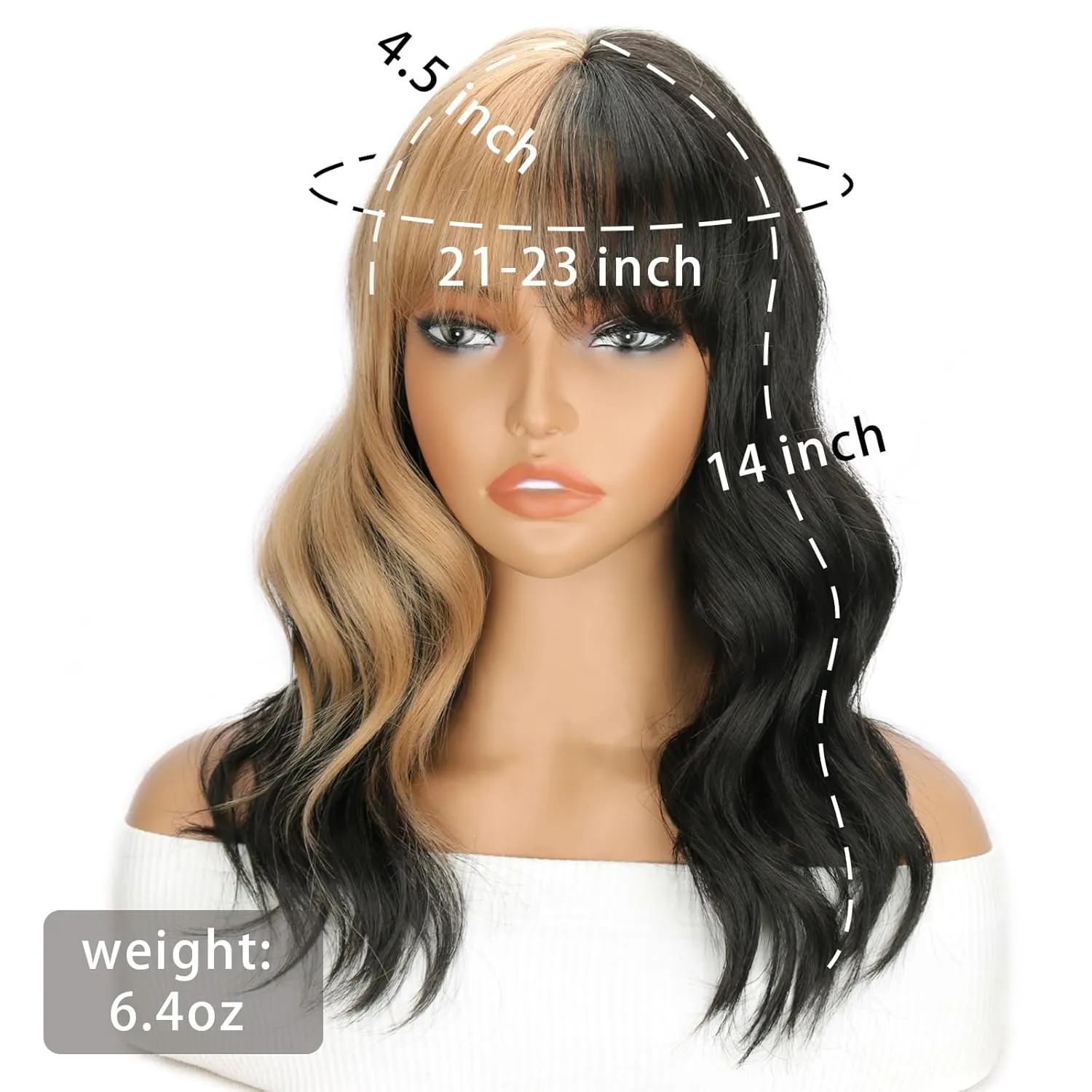 Black and Blonde Wig for Women Shoulder Length Wavy Wigs with Bangs Women's Synthetic Wigs Heat Resistant Hair for Cosplay Halloween Daily Party Use