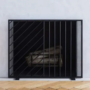 Black Flat Fireplace Screen with Spark Mesh, Baby Safe Fire Guard Screens for Open Gas Fires/Wood Burner/Stoves