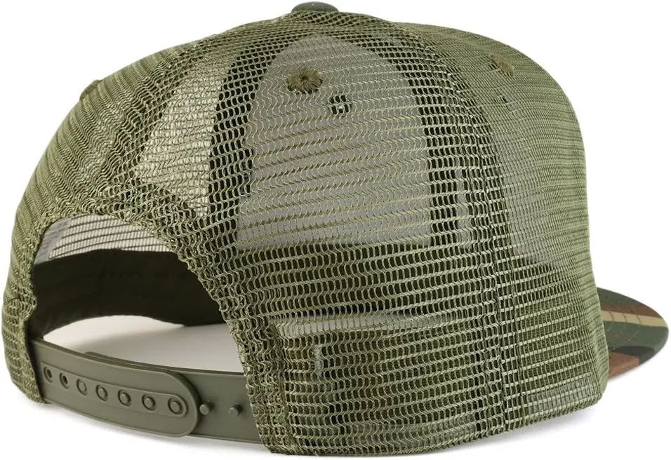 Black Olive American Flag Iron on Patch Flat Bill Ripstop Trucker Mesh Cap