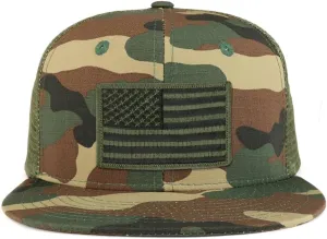 Black Olive American Flag Iron on Patch Flat Bill Ripstop Trucker Mesh Cap