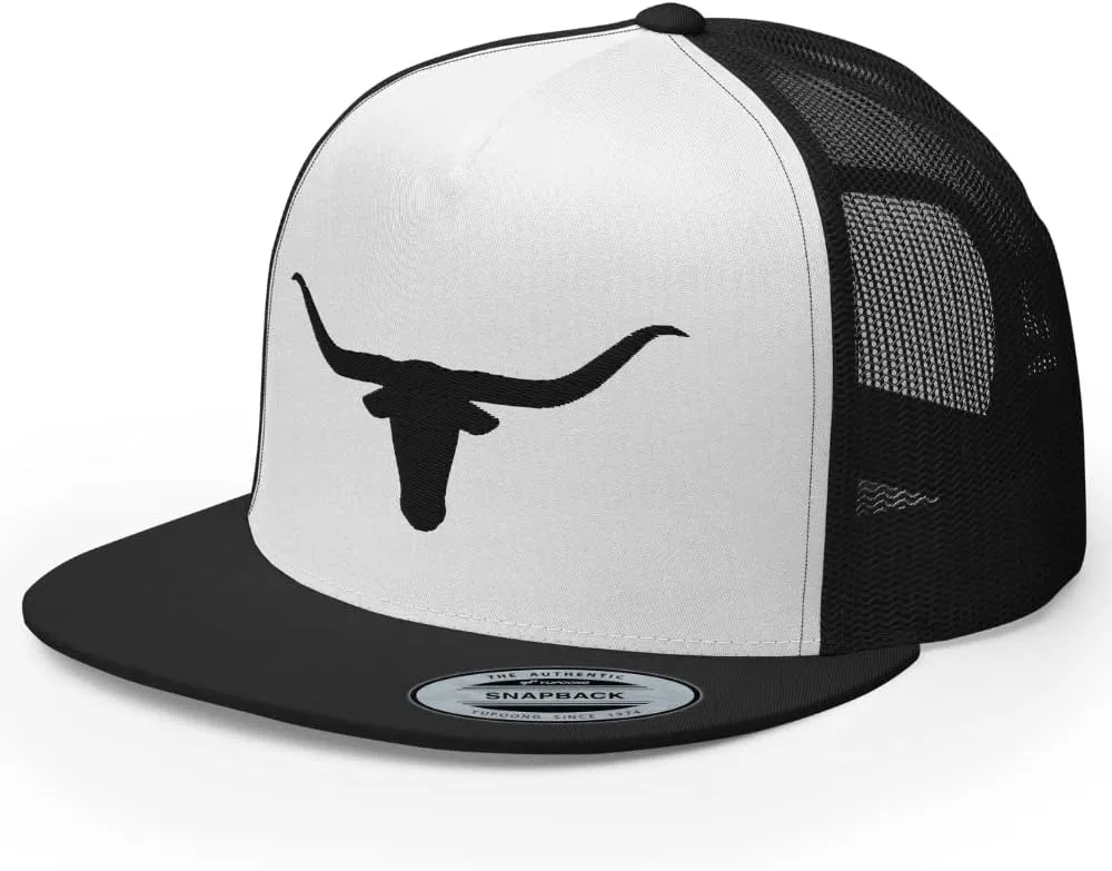 Blacken Western Trucker Hat Longhorn Cowboy Flat Bill High Crown Adjustable Aqua Cowboy Country Farm Rodeo Cap