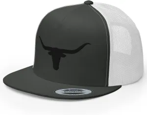 Blacken Western Trucker Hat Longhorn Cowboy Flat Bill High Crown Adjustable Aqua Cowboy Country Farm Rodeo Cap