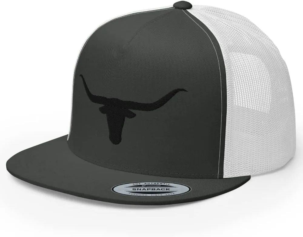 Blacken Western Trucker Hat Longhorn Cowboy Flat Bill High Crown Adjustable Aqua Cowboy Country Farm Rodeo Cap