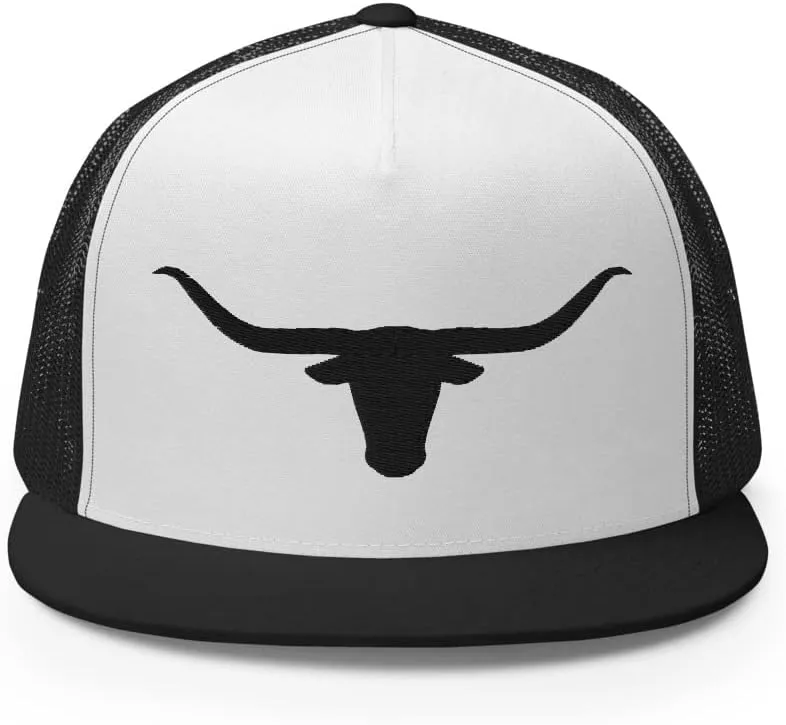 Blacken Western Trucker Hat Longhorn Cowboy Flat Bill High Crown Adjustable Aqua Cowboy Country Farm Rodeo Cap