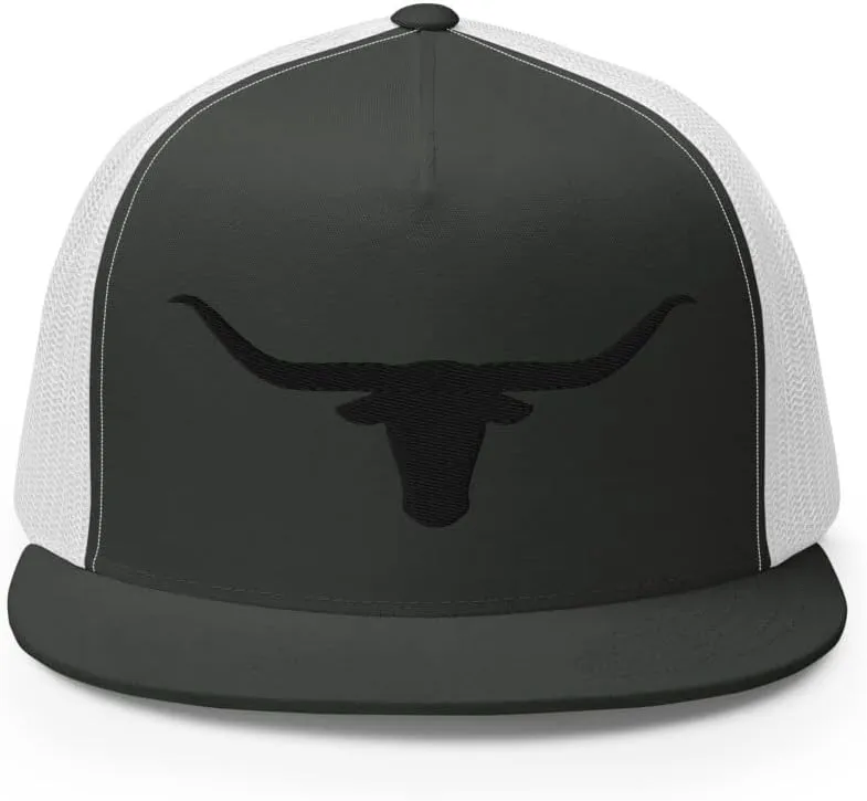Blacken Western Trucker Hat Longhorn Cowboy Flat Bill High Crown Adjustable Aqua Cowboy Country Farm Rodeo Cap
