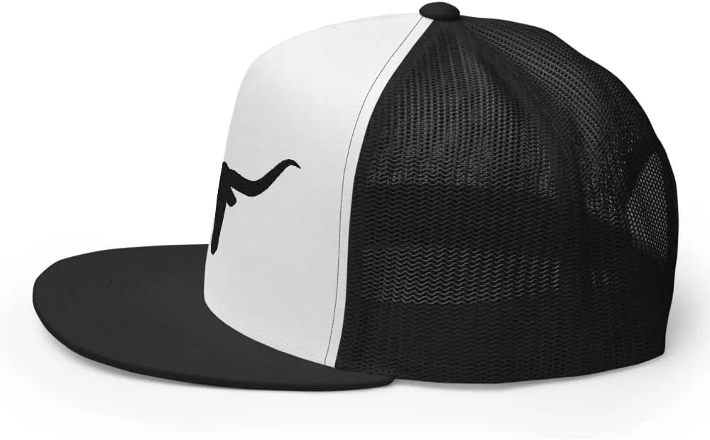 Blacken Western Trucker Hat Longhorn Cowboy Flat Bill High Crown Adjustable Aqua Cowboy Country Farm Rodeo Cap