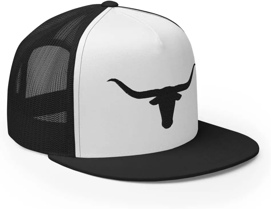 Blacken Western Trucker Hat Longhorn Cowboy Flat Bill High Crown Adjustable Aqua Cowboy Country Farm Rodeo Cap