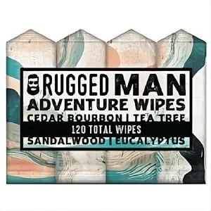 BLKSMITH Rugged Man Body & Face Wipes for Men - 30x4 Pack of Mens Face Wipes - Body Wipes for Men Ideal for after Work, Gym or Travel (Cedar Bourbon | Eucalyptus | Sandal Wood | Tea Tree, 120 Wipes)