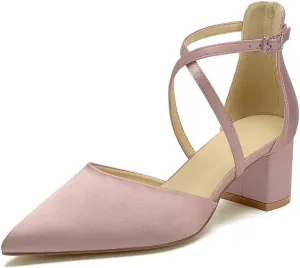 Block Heel Wedding Shoes for Bride Closed Toe Bridal Shoes Ankle Strap Wedding Chunky Heels