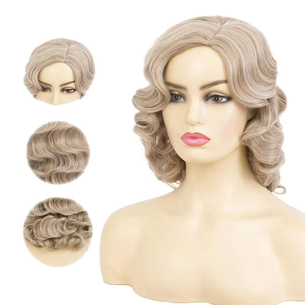 Blonde 1920s Wig for Women Long Finger Wave Party Hair Synthetic Full Vintage Blonde Wigs for Womens Lady Cosplay Costume Fancy Dress Flapper Wig