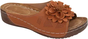 Boho Flower Decor Slide Sandals for Women Summer Outdoor Arch Support Slides Comfort Low Wedge Slippers Beach Sandal