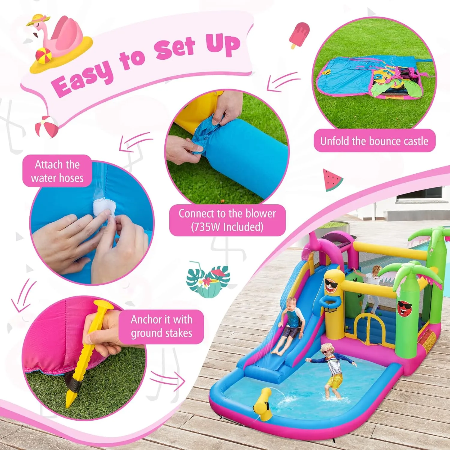 BOUNTECH Inflatable Bounce House with Waterslide & Ball Pit for Outdoor Fun with Ocean Balls, Bouncy Castle Water Slide for Big Kids Backyard Party Birthday Gifts