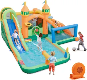 BOUNTECH Inflatable Water Slide, 9 in 1 Dual Slides Kids Water Park Jump Castle Water Soccer, Splash Pool, Water Slides Inflatables for Outdoor, Backyard Water Slide Bounce House with GFCI Blower