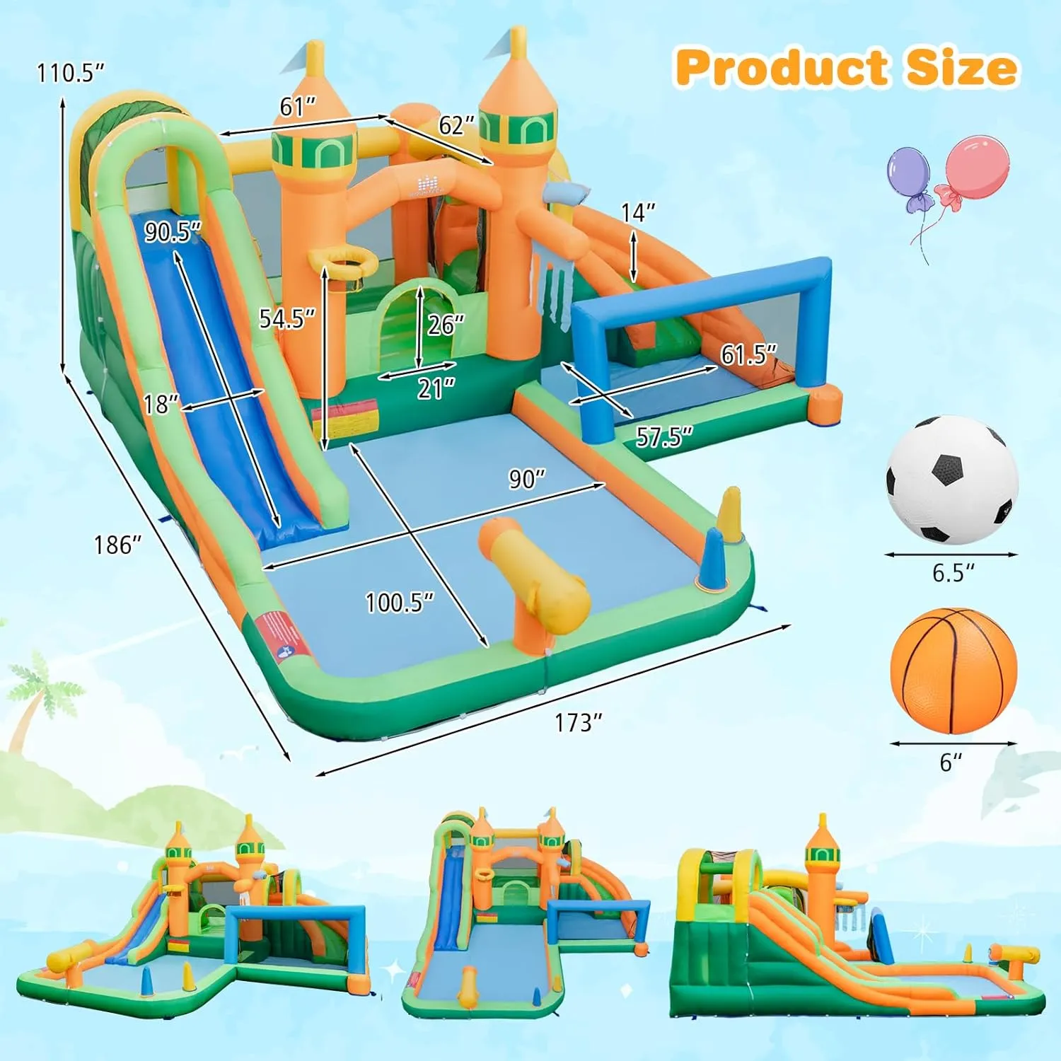 BOUNTECH Inflatable Water Slide, 9 in 1 Dual Slides Kids Water Park Jump Castle Water Soccer, Splash Pool, Water Slides Inflatables for Outdoor, Backyard Water Slide Bounce House with GFCI Blower