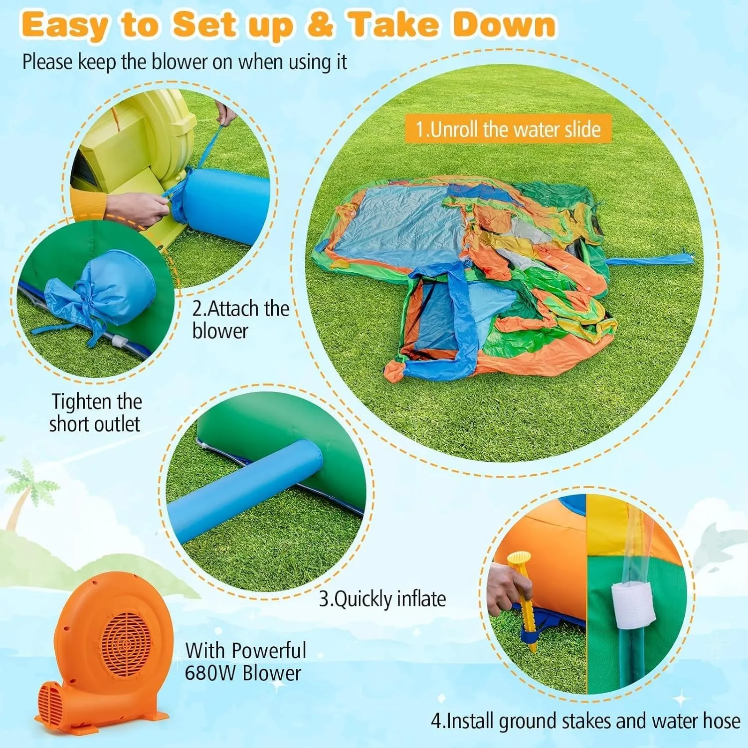 BOUNTECH Inflatable Water Slide, 9 in 1 Dual Slides Kids Water Park Jump Castle Water Soccer, Splash Pool, Water Slides Inflatables for Outdoor, Backyard Water Slide Bounce House with GFCI Blower