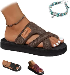 Brahusd Breathable Mesh Slide Sandals for Women, Hollow Mesh Slide Sandals With Toe Loop, Brahusd Sandals Mesh