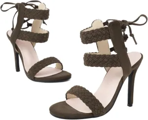 Braided High Heel Stilettos Strappy Sandals for Women Open Toe Suede Dressy Summer Shoes Sexy Elegant Party Event Wedding Prom Ballroom Night Out