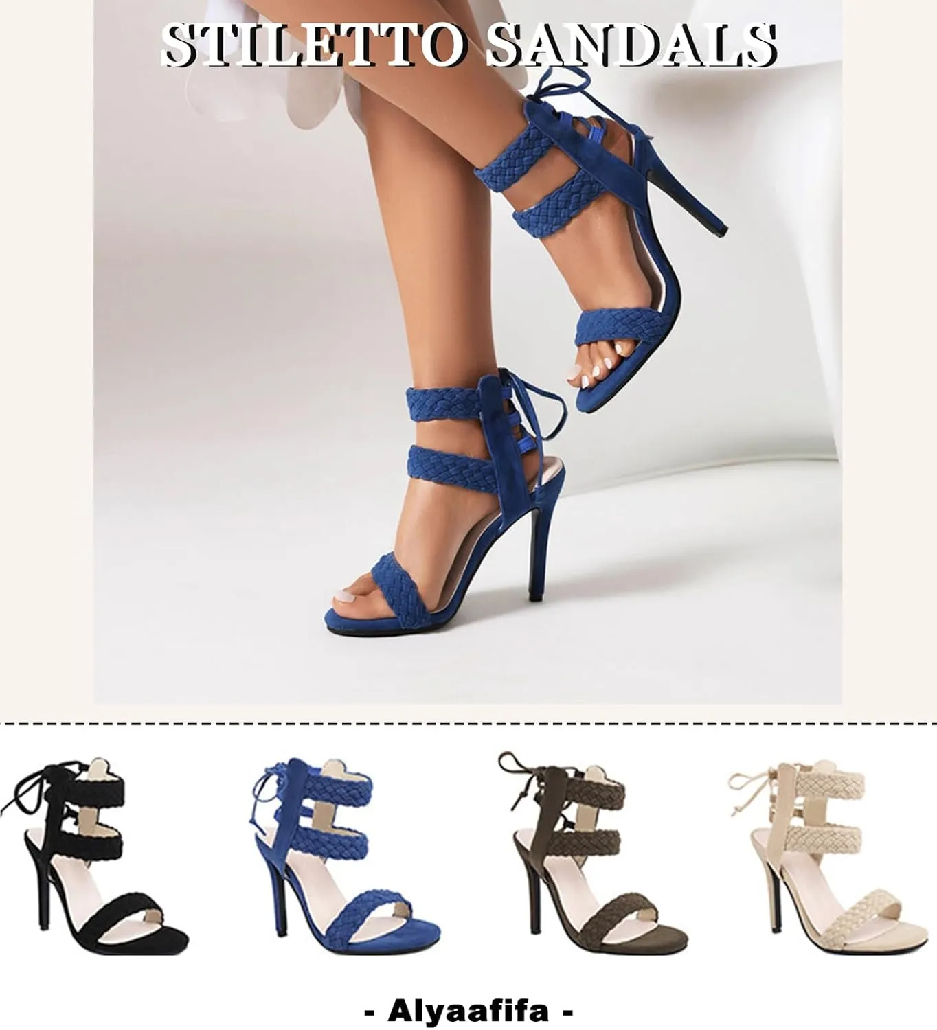 Braided High Heel Stilettos Strappy Sandals for Women Open Toe Suede Dressy Summer Shoes Sexy Elegant Party Event Wedding Prom Ballroom Night Out