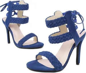 Braided High Heel Stilettos Strappy Sandals for Women Open Toe Suede Dressy Summer Shoes Sexy Elegant Party Event Wedding Prom Ballroom Night Out