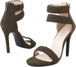 Braided High Heel Stilettos Strappy Sandals for Women Open Toe Suede Dressy Summer Shoes Sexy Elegant Party Event Wedding Prom Ballroom Night Out