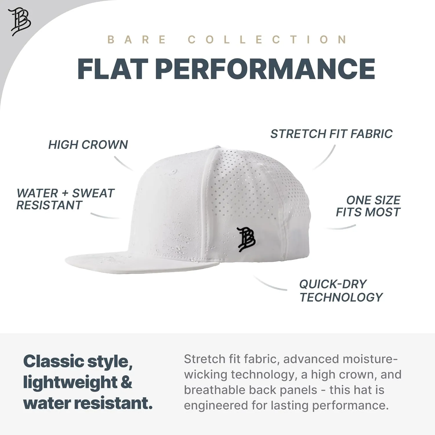 Branded Bills Florida Stealth Flat Performance, Lightweight, Comfortable Baseball Cap