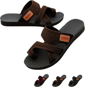 Breathable Mesh Slide Sandals, 2024Women's Hollow Mesh Slide Sandals with Toe Loop, Summer Casual Mesh Flats Slippers