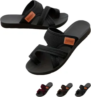 Breathable Mesh Slide Sandals, 2024Women's Hollow Mesh Slide Sandals with Toe Loop, Summer Casual Mesh Flats Slippers