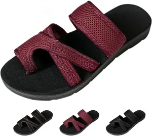 Breathable Mesh Slide Sandals, Hollow Mesh Slide Sandals, Hollow Mesh Slide Sandals With Toe Loop, Black