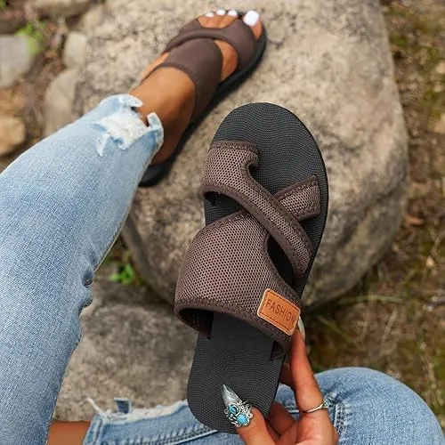 Breathable Mesh Slide Sandals, Mesh Sandals for Women, Hollow Mesh Slide Sandals With Toe Loop