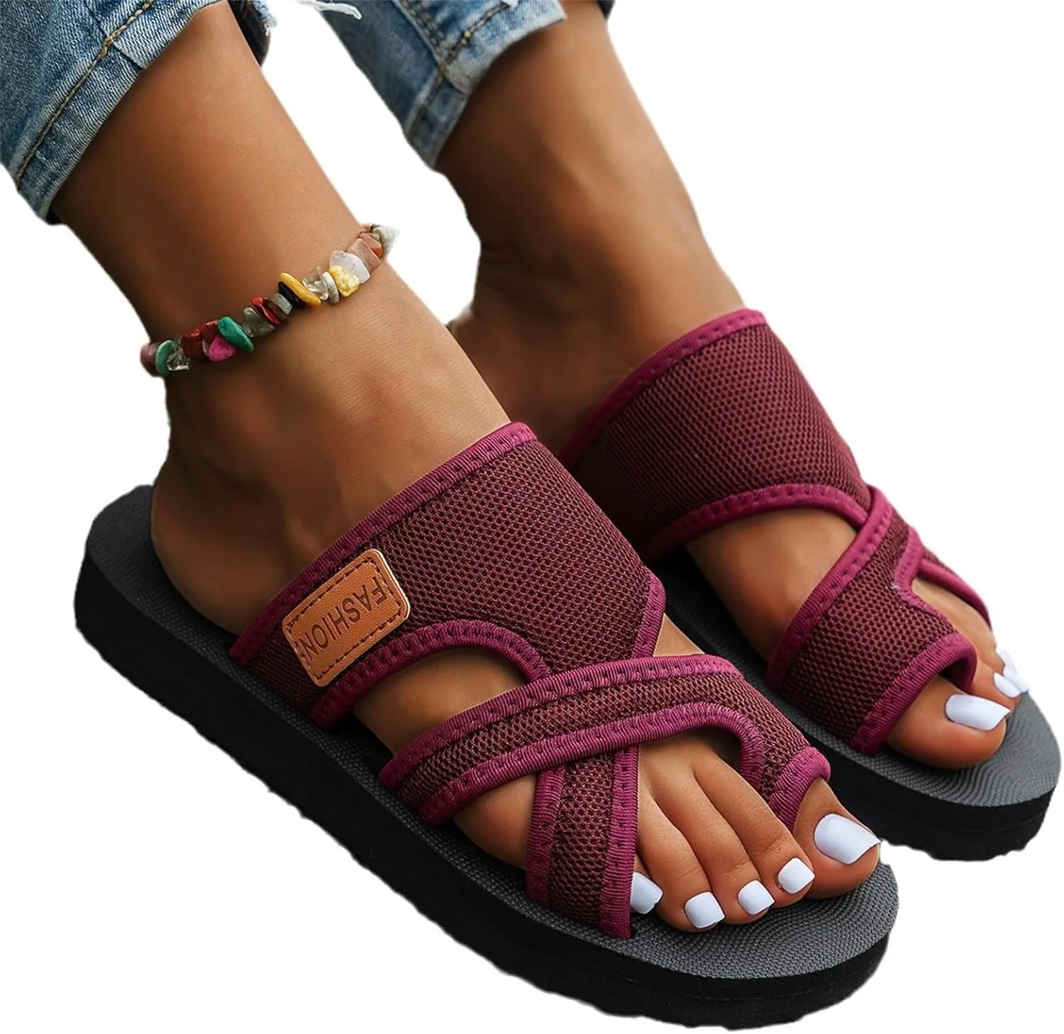 Breathable Mesh Slide Sandals,Brahusd Sandals Fashion Hollow Mesh Slide Casual Flats Arch Support Orthopedic Slippers