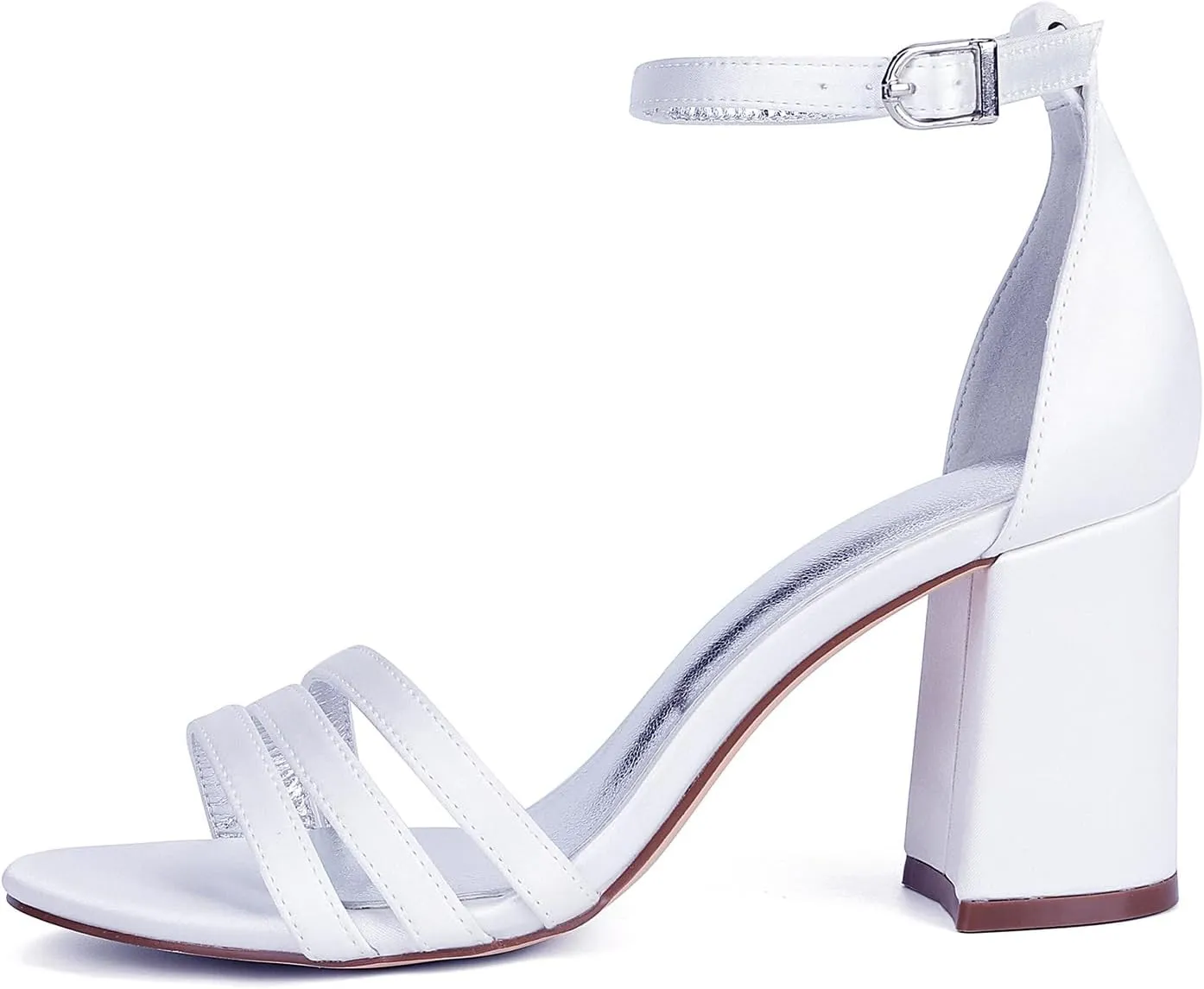 Bridal Shoe 8CM Block Heel Wedding Shoes Ankle Strap Satin Sandal Open Toe Women's Adjustable Dress Shoes for Bridesmaids Elegant