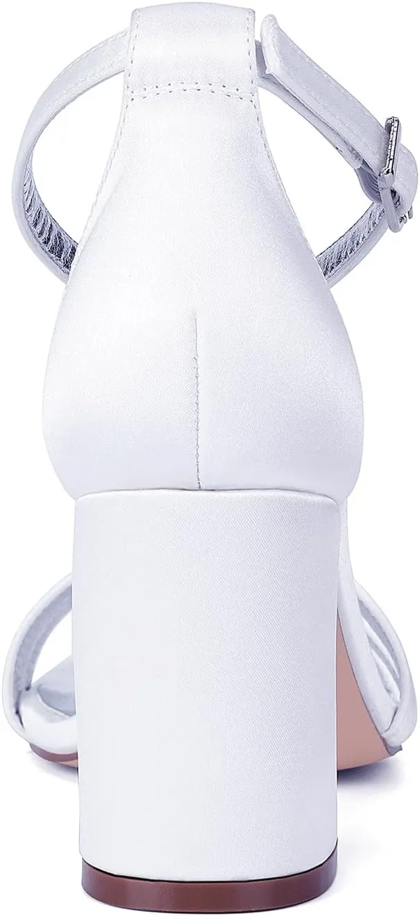 Bridal Shoe 8CM Block Heel Wedding Shoes Ankle Strap Satin Sandal Open Toe Women's Adjustable Dress Shoes for Bridesmaids Elegant