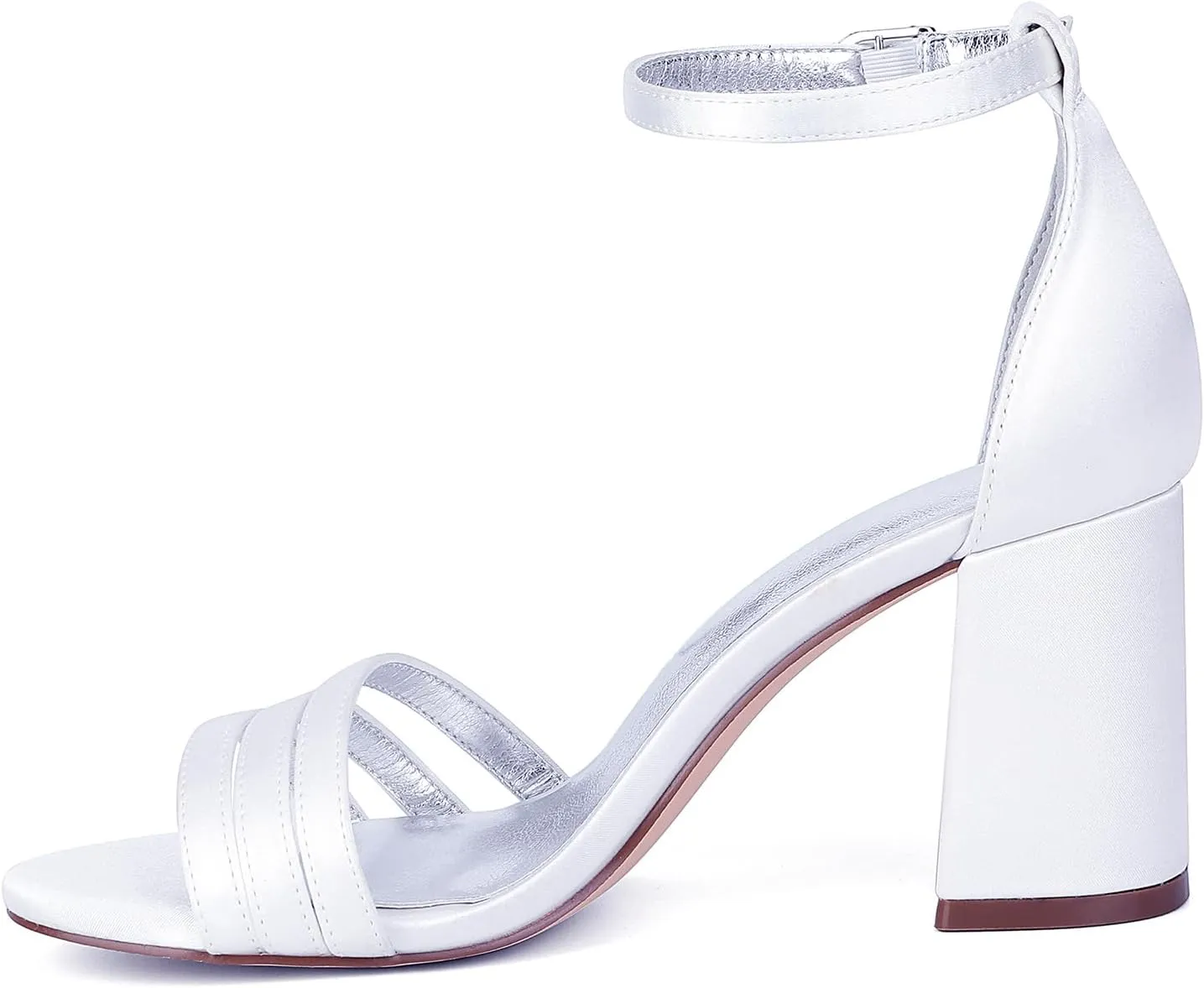 Bridal Shoe 8CM Block Heel Wedding Shoes Ankle Strap Satin Sandal Open Toe Women's Adjustable Dress Shoes for Bridesmaids Elegant
