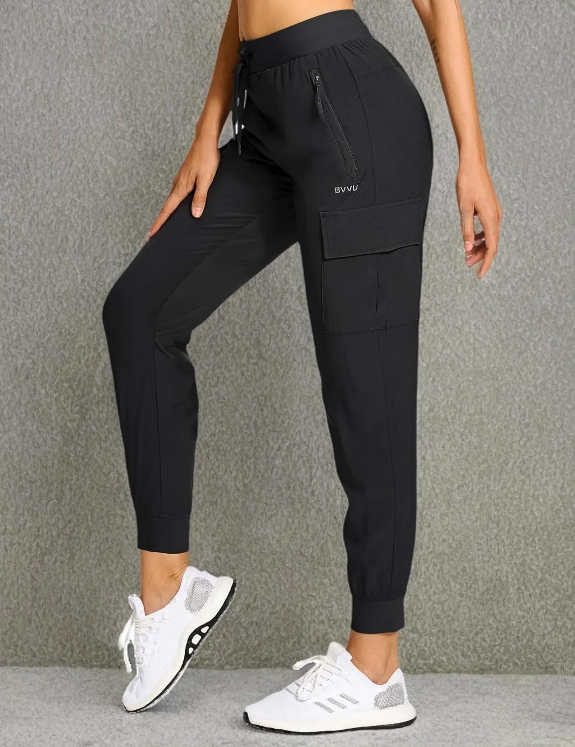 BVVU Women's Cargo Joggers Hiking Pants High Wasited Lightweight Quick Dry with Zipper Pockets Waterproof Athletic Sweatpants