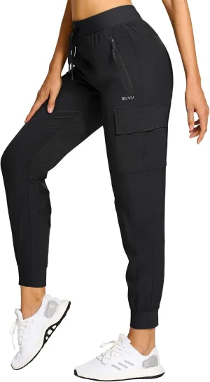 BVVU Women's Cargo Joggers Hiking Pants High Wasited Lightweight Quick Dry with Zipper Pockets Waterproof Athletic Sweatpants