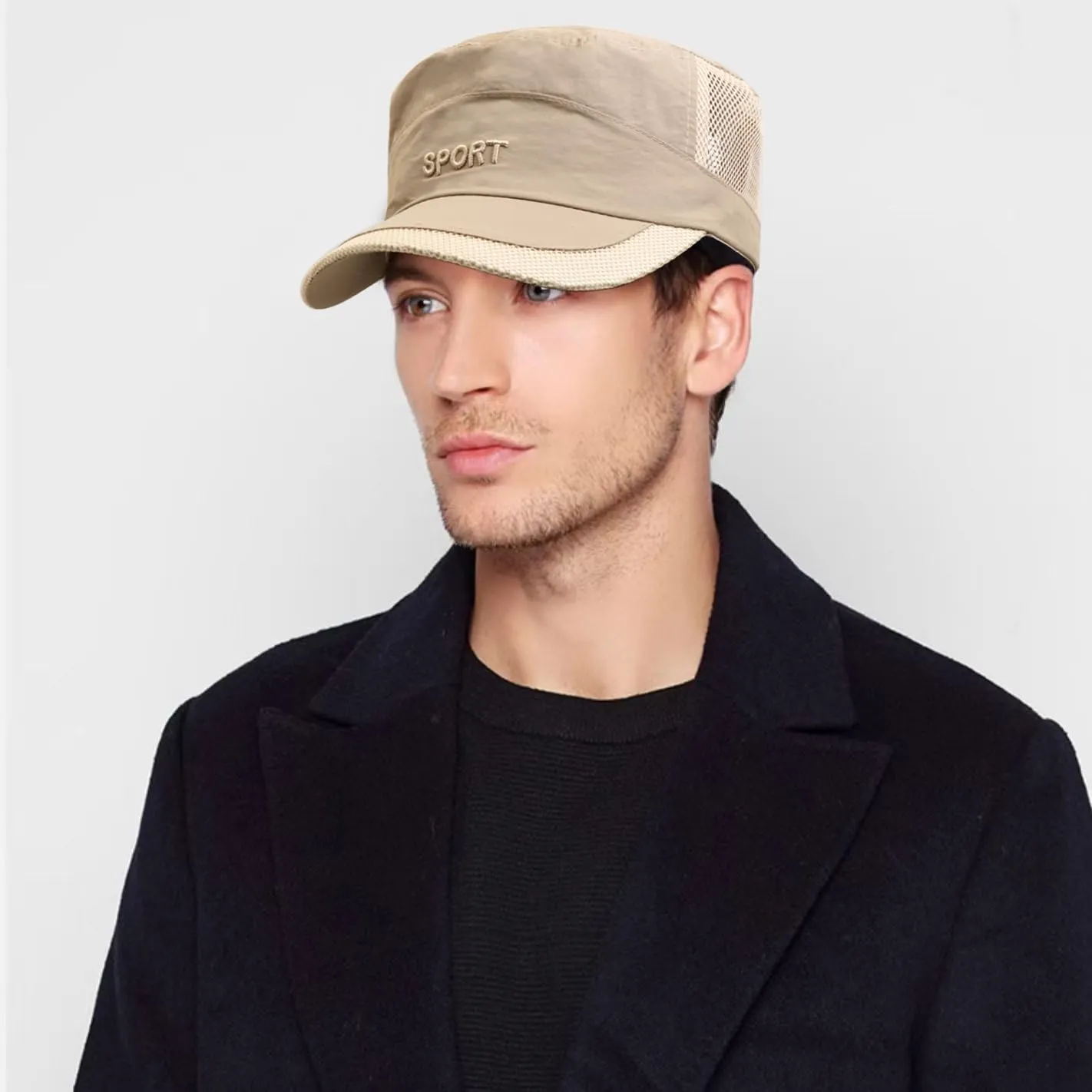 Cadet Army Cap Mesh Quick Qry Flat Top Cap Military Hat for Men Women