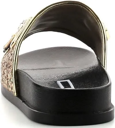 Cape Robbin Moira-25 Womens Slides Flip Flop Glitter Metal Pendant Ornament Fashion Sandals