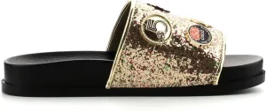 Cape Robbin Moira-25 Womens Slides Flip Flop Glitter Metal Pendant Ornament Fashion Sandals