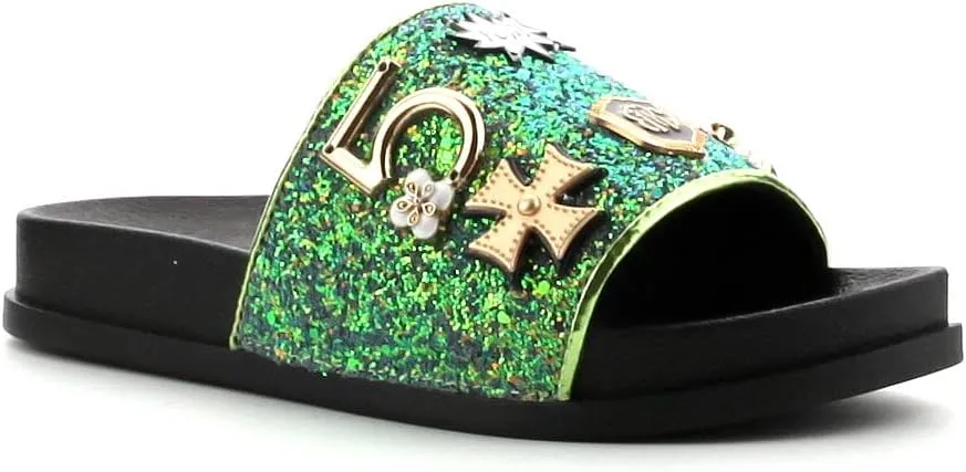 Cape Robbin Moira-25 Womens Slides Flip Flop Glitter Metal Pendant Ornament Fashion Sandals