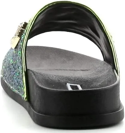 Cape Robbin Moira-25 Womens Slides Flip Flop Glitter Metal Pendant Ornament Fashion Sandals