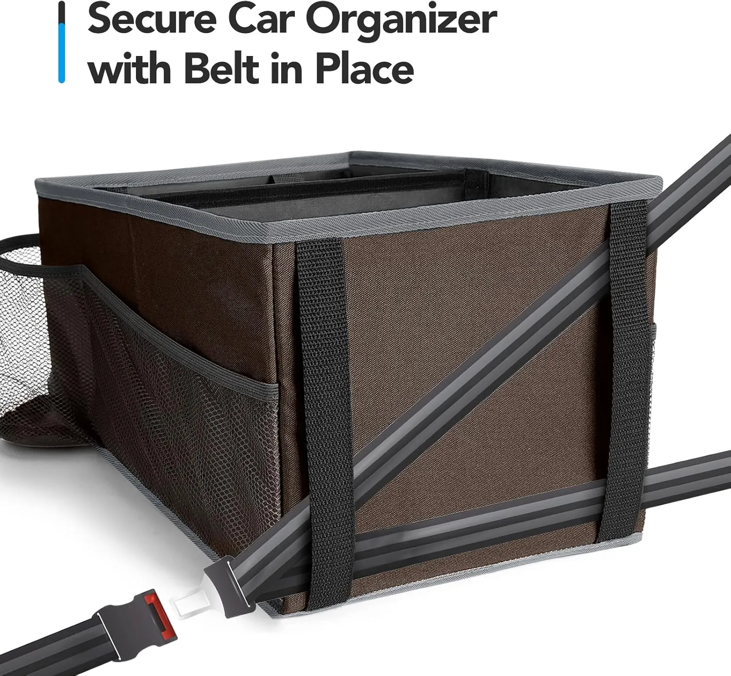 Car Back Seat Organizer - Car Organization Road Trip Essentials Kids, Car Accessories for Women Men Interior with Cup Holders, Tissue Box, Mesh Pockets, Brown