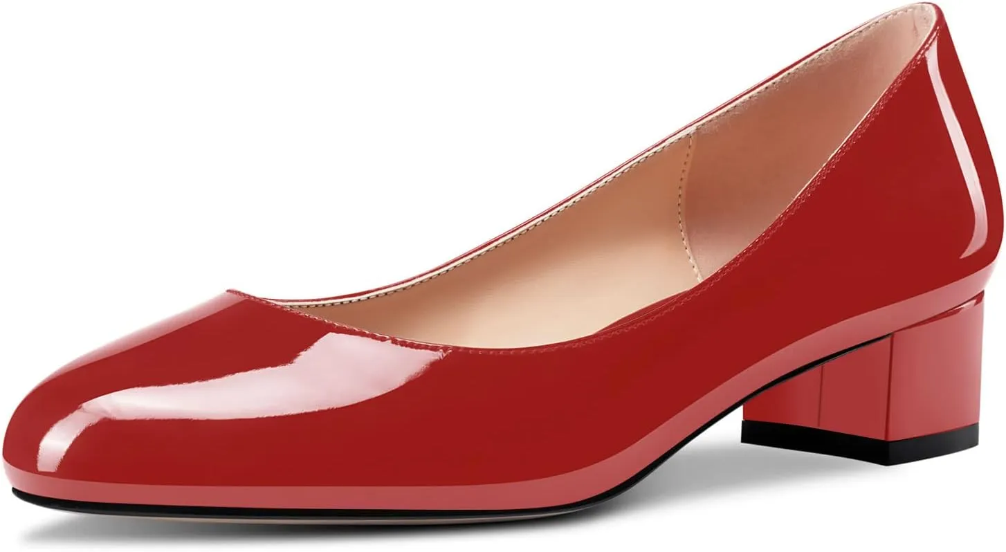 Castamere Chunky Block Low Kitten Heel Round Close Toe Pumps Slip-on Cute Classic Dress Shoes