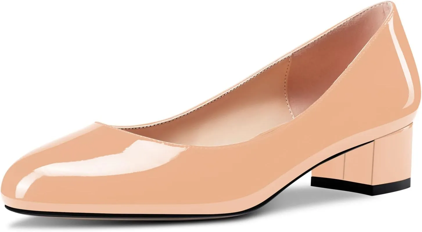 Castamere Chunky Block Low Kitten Heel Round Close Toe Pumps Slip-on Cute Classic Dress Shoes
