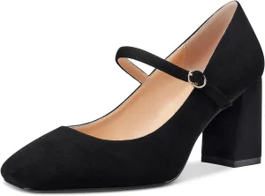 Castamere Ladies Chunky Heel Square-Toe Mary Jane Pumps Strappy Sexy Elegant Pump 3 Inch Heels
