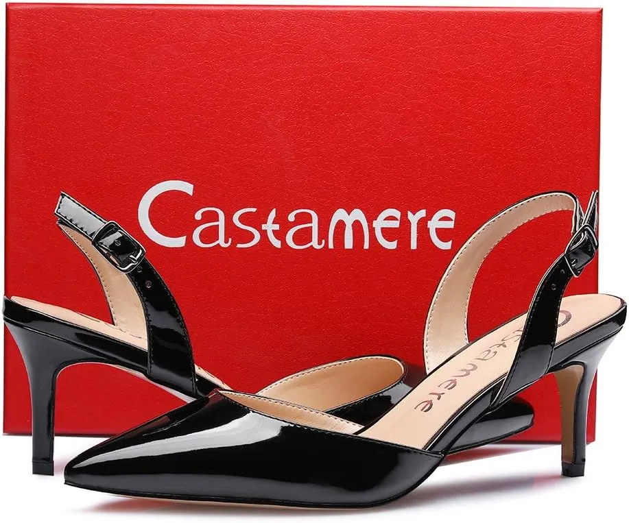 Castamere Pointed Toe Slingback Pumps Womens Mid Kitten Heel Closed Toe Low Heel Sandals 6 CM Heeled