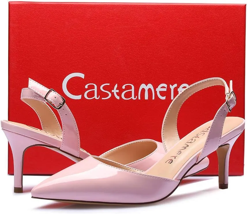 Castamere Pointed Toe Slingback Pumps Womens Mid Kitten Heel Closed Toe Low Heel Sandals 6 CM Heeled