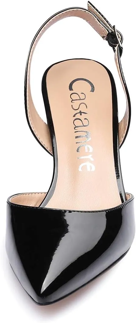 Castamere Pointed Toe Slingback Pumps Womens Mid Kitten Heel Closed Toe Low Heel Sandals 6 CM Heeled